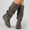 Botas suaves de media caña para mujer con vuelta | Cómodas botas largas de corte bajo