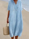 Women’s V-Neck Linen Dress | Relaxed Fit Short Sleeve Summer Midi