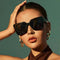 Black Oversized Sunglasses with Angular Cat-Eye Design