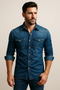 Men's Slim Fit Denim Long Sleeve Shirt Durable Cotton Casual Top
