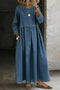 Round Neck Long Sleeve Denim Maxi Dress