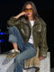 Women's Cropped Leather Look Jacket Zip Front Pockets