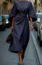 Women's Elegant Belted Lantern-Sleeve Midi Dress